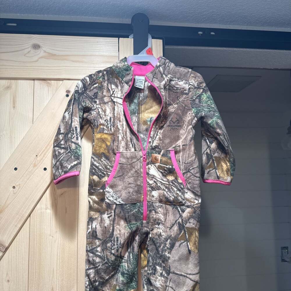 Carhartt Infant Girls Camo & Pink Snowsuit Coverall - 12 Months